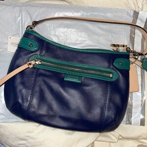 Coach Dark Blue and Green Leather Shoulder Bag